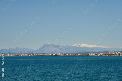 Seacoast of Side, Turkey with mountains on a background. Copy space. © Arthur