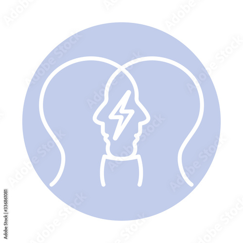 thunder inside human heads block style icon vector design