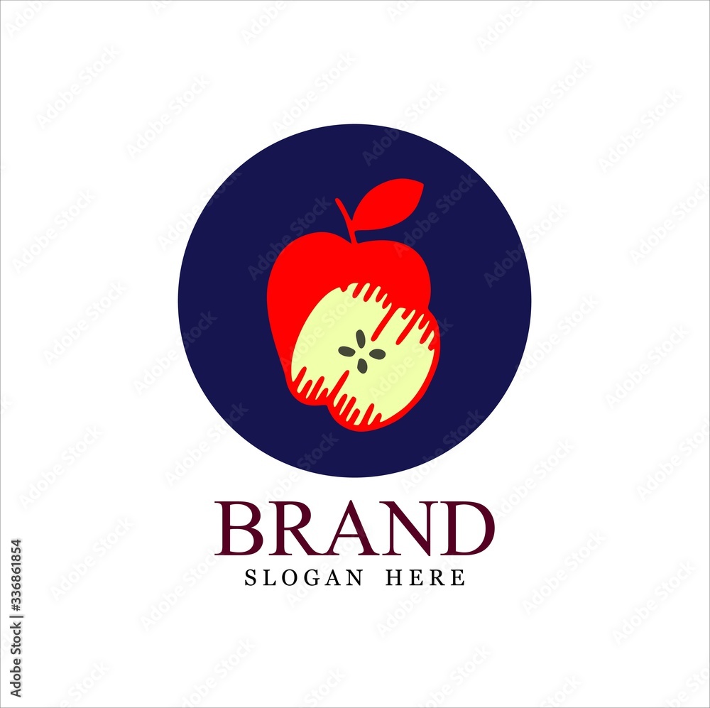 Fruit logo, Apple logo, apple silhouette with frames, brand and white background