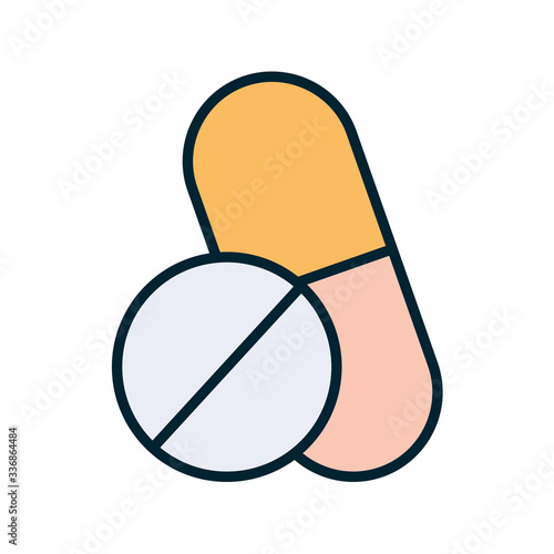 Isolated medicine pills line and fill style icon vector design