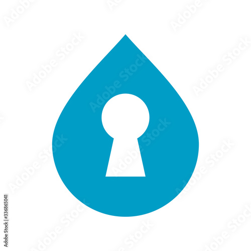 Droplet and key hole logo icon design, water drop and lock symbol