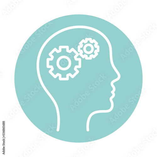 gears inside human head block style icon vector design