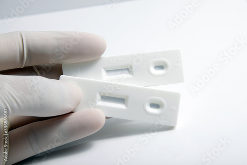 Close up shot of white rapid test cassette that used for medical screening purpose 