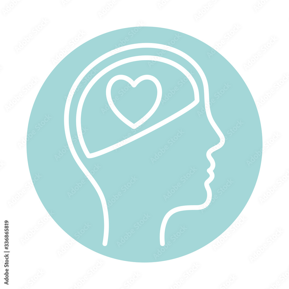 heart inside human head block style icon vector design