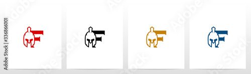 Spartan Helmet On Letter Logo Design F