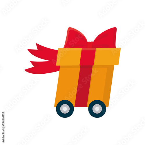 free delivery concept, cart with gift box icon, colorful design