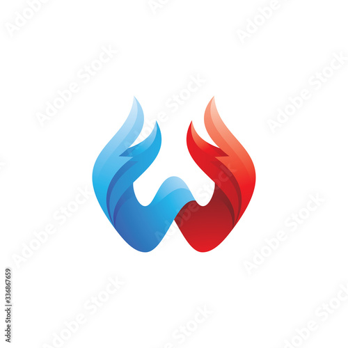 Letter Initial Logotype W and Wing Feather Logo Icon