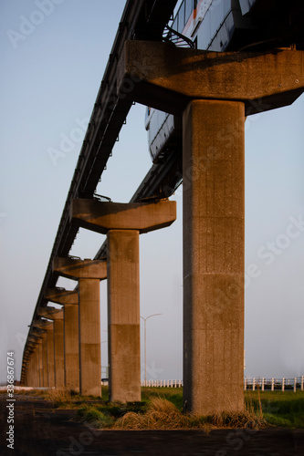monorail track in sunset