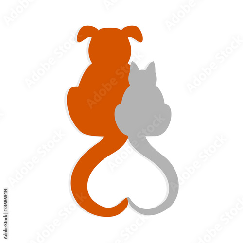 pair of dog and cat making a heart with their tails