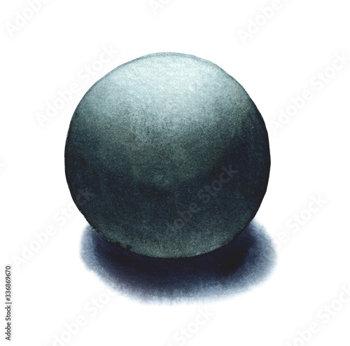 Sphere, basic geometric shapes with dramatic light and shadow in watercolor style. Solids isolated on a white background. Clipping path.