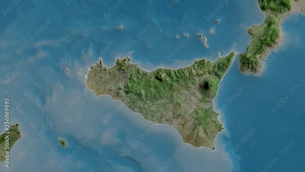 Sicily, Italy - outlined. Satellite