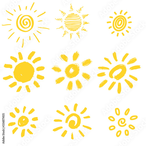 set of Design elements funny doodle sun. vector illustration.