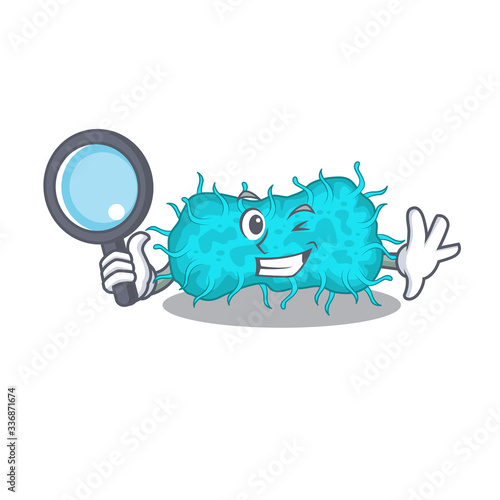 Smart Detective of bacteria prokaryote mascot design style with tools