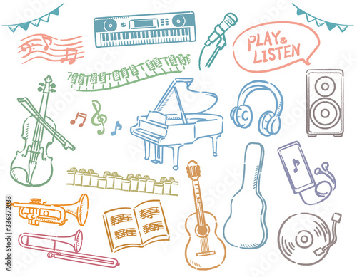 楽器と音楽関連アイテムのイラスト素材セット