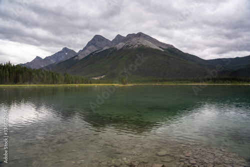 Image of a lake in a mountain background
