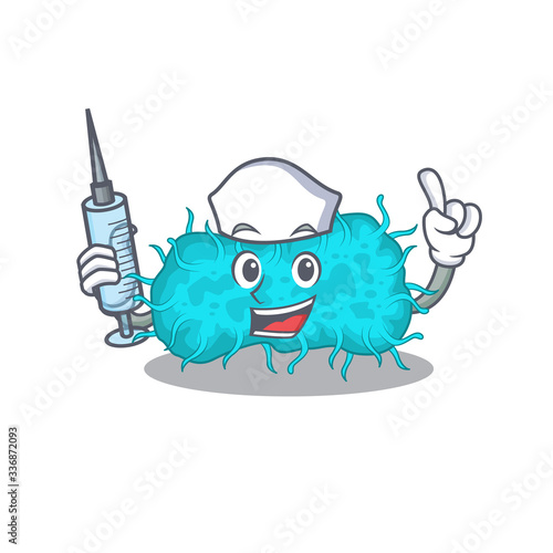 A nice nurse of bacteria prokaryote mascot design concept with a syringe