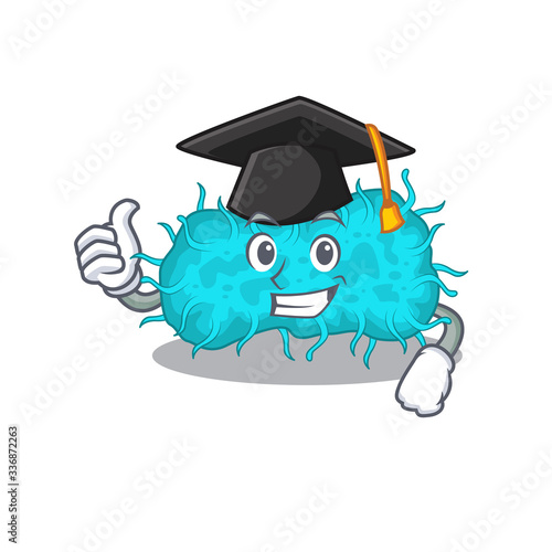 Happy face of bacteria prokaryote in black graduation hat for the ceremony