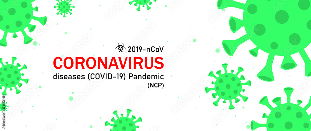 Coronavirus concept. Virus on white background. Horizontal view. Vector illustration.