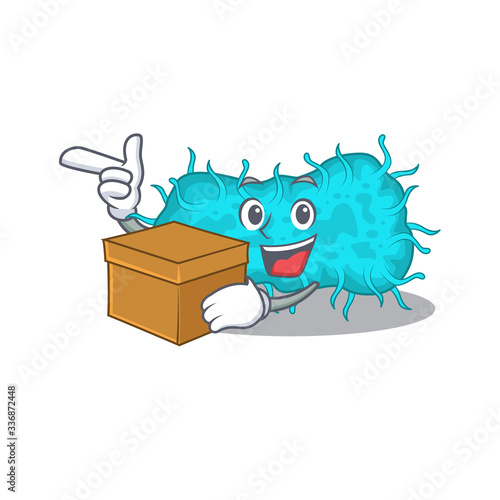 An picture of bacteria prokaryote cartoon design concept holding a box