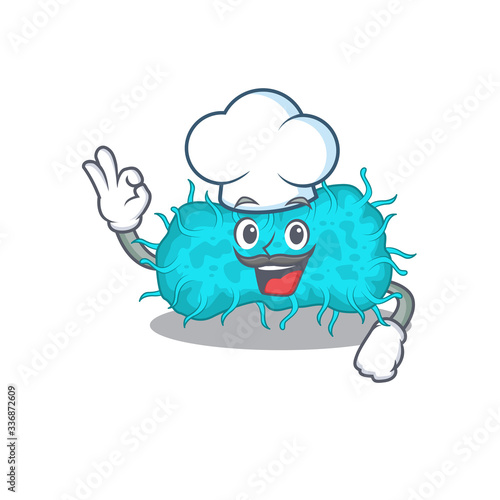 bacteria prokaryote chef cartoon design style wearing white hat