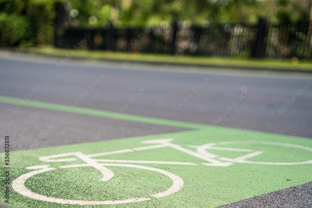 Bicycle icon signage on bike lane. Background for clean transportation and ecology traffic