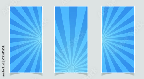 Abstract sunburst rays banner set. Sunshine vector background. Abstract sunburst wallpaper for template banner, ad, social media.