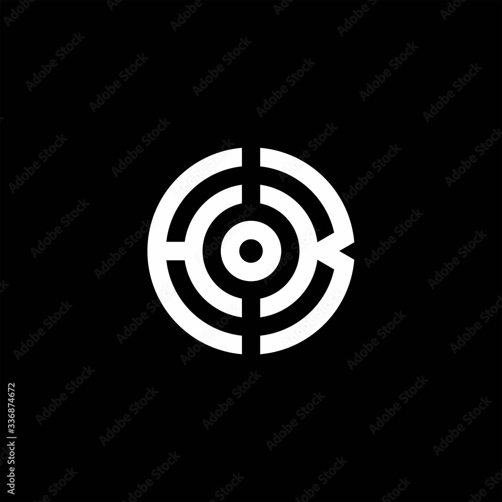 HK monogram logo with abstract circle style and dot in the middle