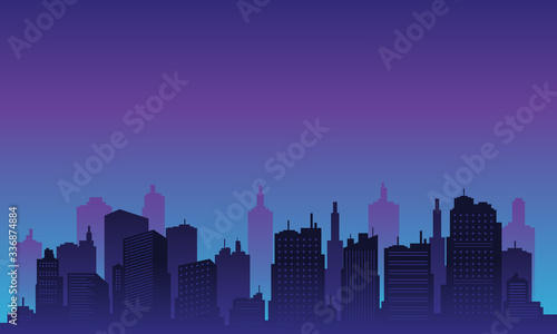 Night city background with many building tall