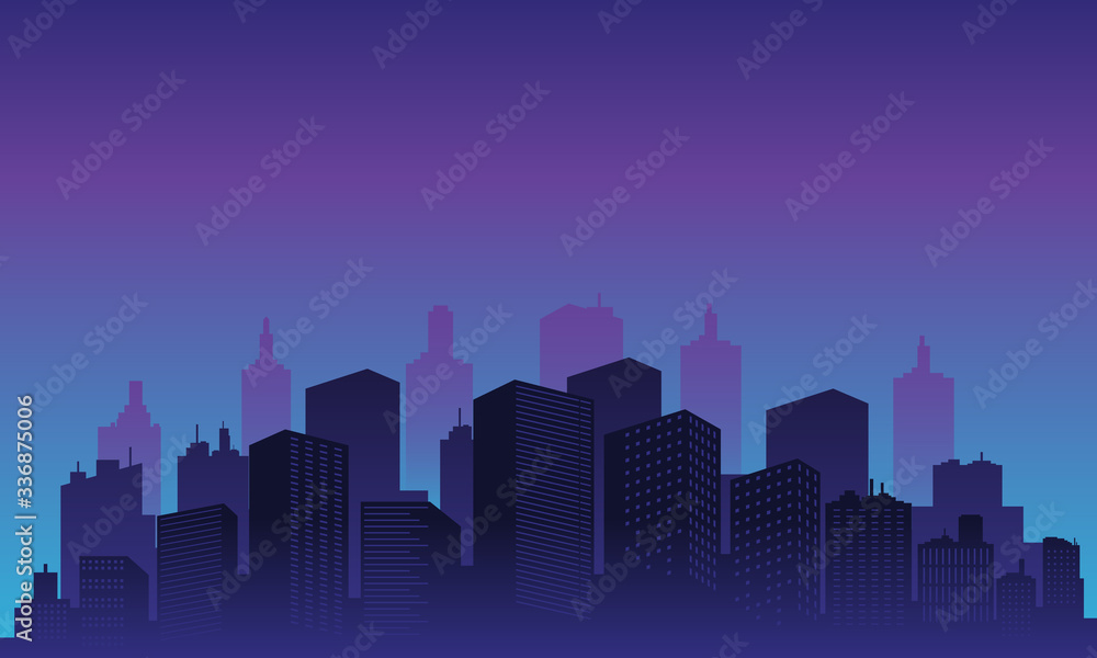 Night city background with many building tall