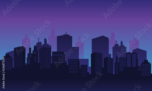 Night city background with many building tall