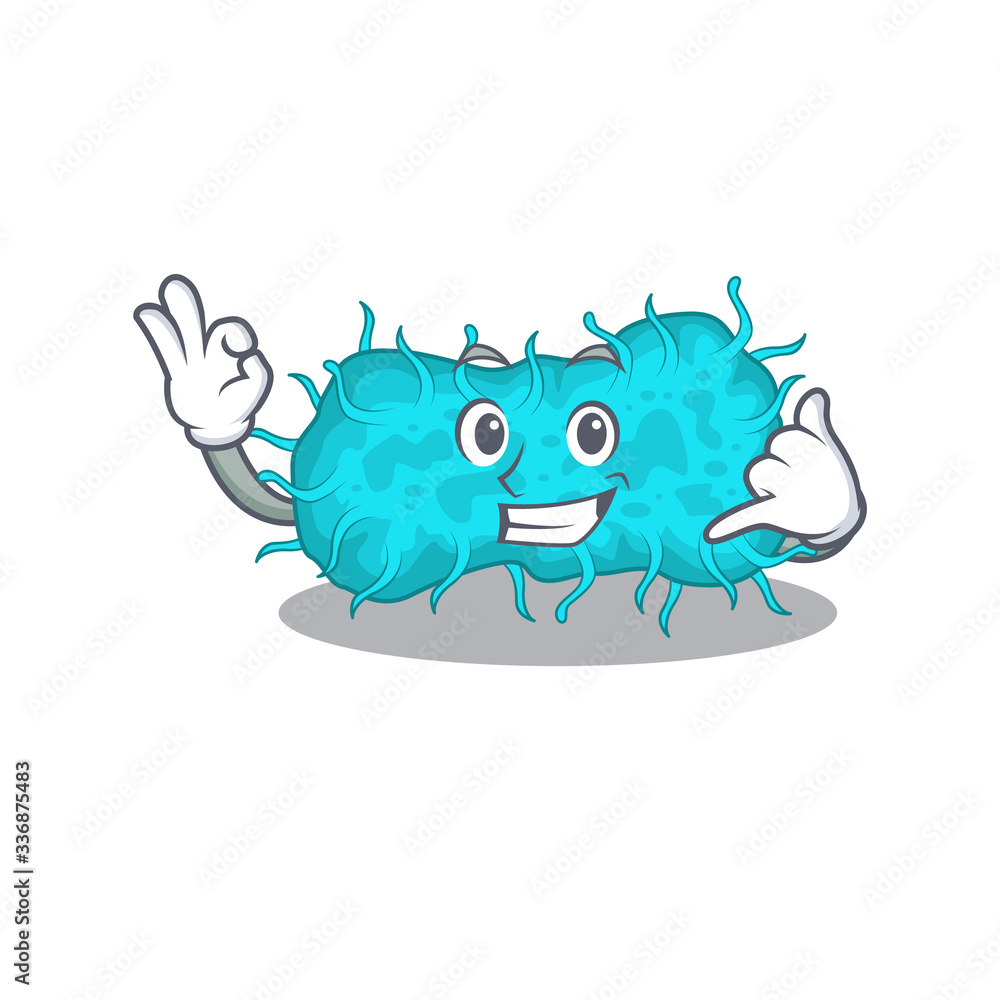 Cartoon design of bacteria prokaryote with call me funny gesture Cartoon design of bacteria prokaryote with call me funny gesture