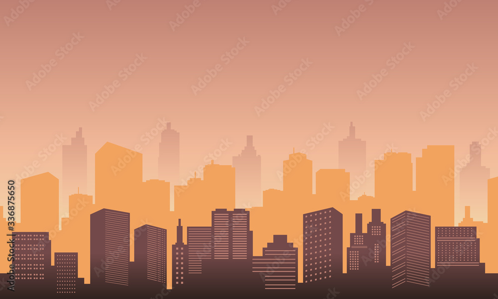 Town city silhouette with colour of orange buildings