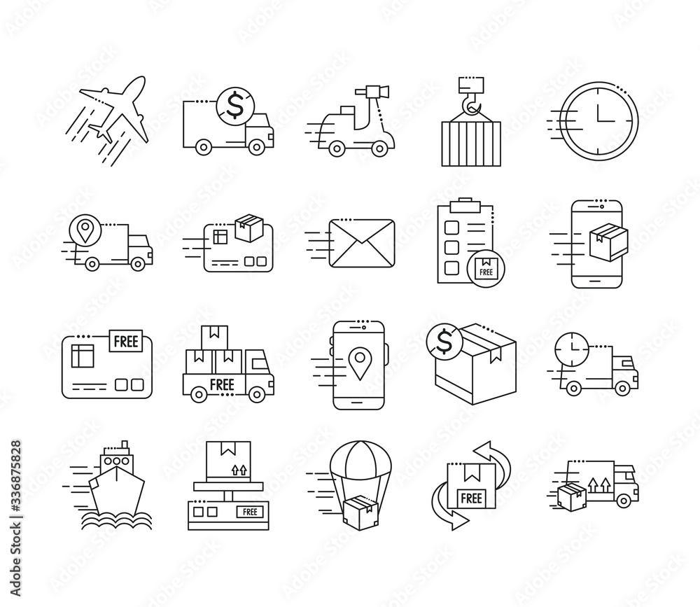 bundle of fast delivery and free delivery line style icons vector illustration design bundle of fast delivery and free delivery line style icons vector illustration design