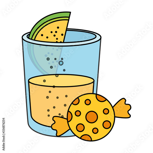 Mexican tequila shot with lemon and candy design, Mexico culture tourism landmark latin and party theme Vector illustration