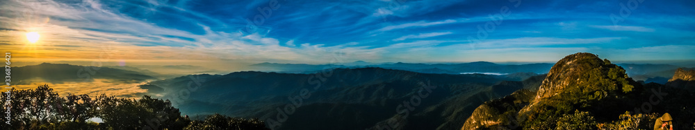 mountainscape in the morning with blue sky background