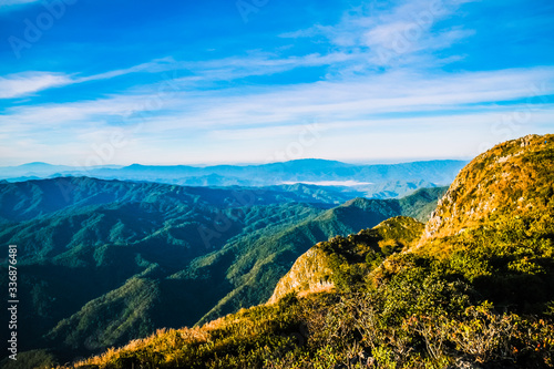 mountainscape in the morning with blue sky background