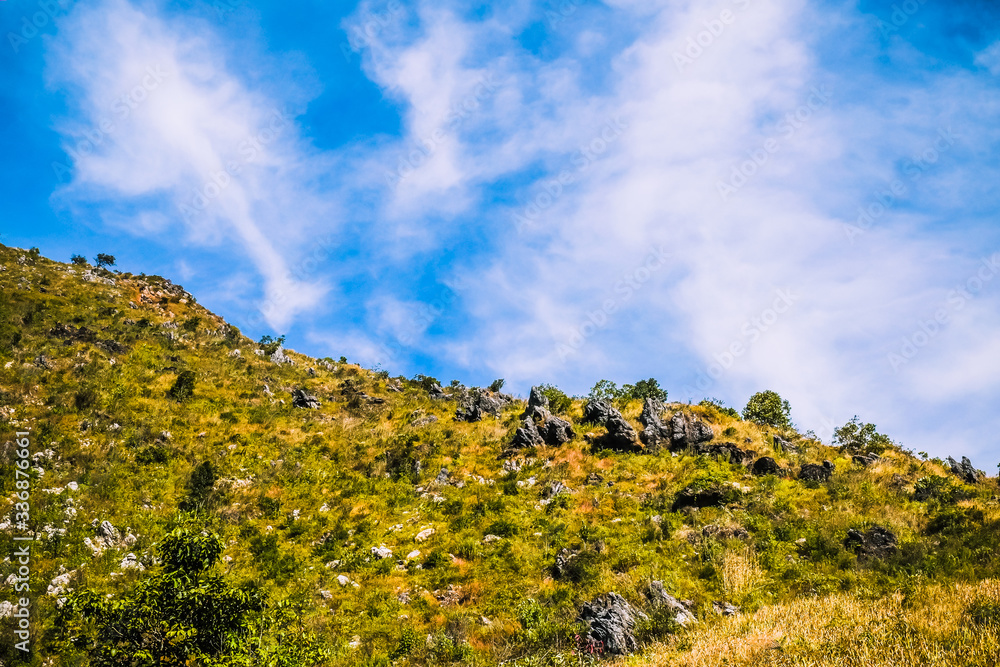 nature green hills with blue sky background