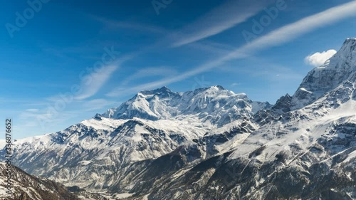 Wallpaper Mural Annapurna Two Mountain Day Timelapse overlooking the valley with moving clouds. Wide Shot From Manang Valley Torontodigital.ca