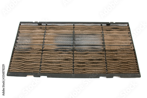 Dust in the air conditioning filter on a white background,Clipping path.