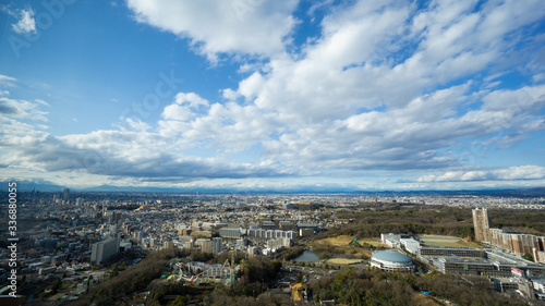 Cityscape of Nagoya bird eye aerial view in cloudy blue sky day © Jphoto4956