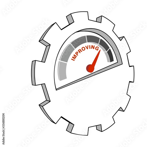 Improving concept. Level scale with arrow. The measuring device icon. Sign tachometer, speedometer, indicators. Infographic gauge element.