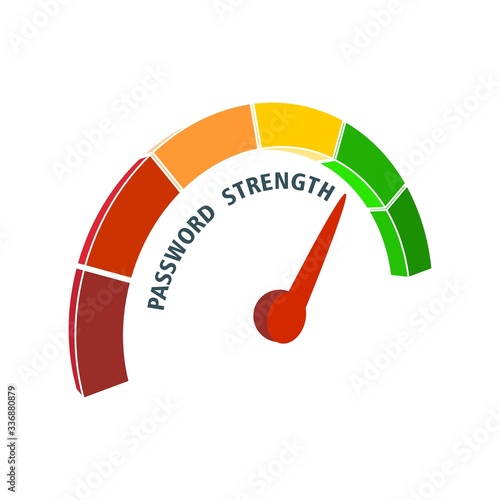 Abstract meter read level of password strength. Color scale with arrow. The measuring device icon. Colorful infographic gauge element.