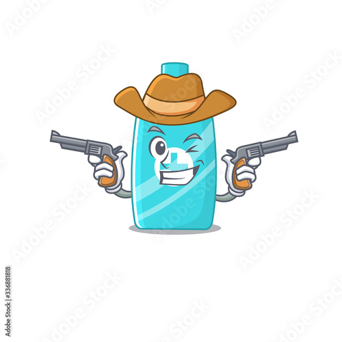 Cute handsome cowboy of ointment cream cartoon character with guns