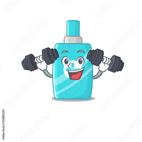Mascot design of smiling Fitness exercise ointment cream lift up barbells