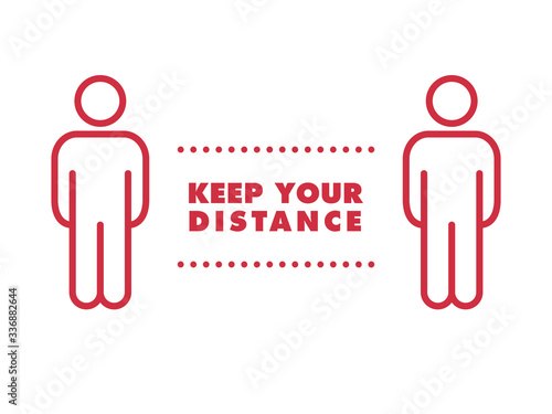 Social distance sign. Keep your distancing from other people in public. Coronavirus pandemic preventive measures. People pictogram vector icon.
