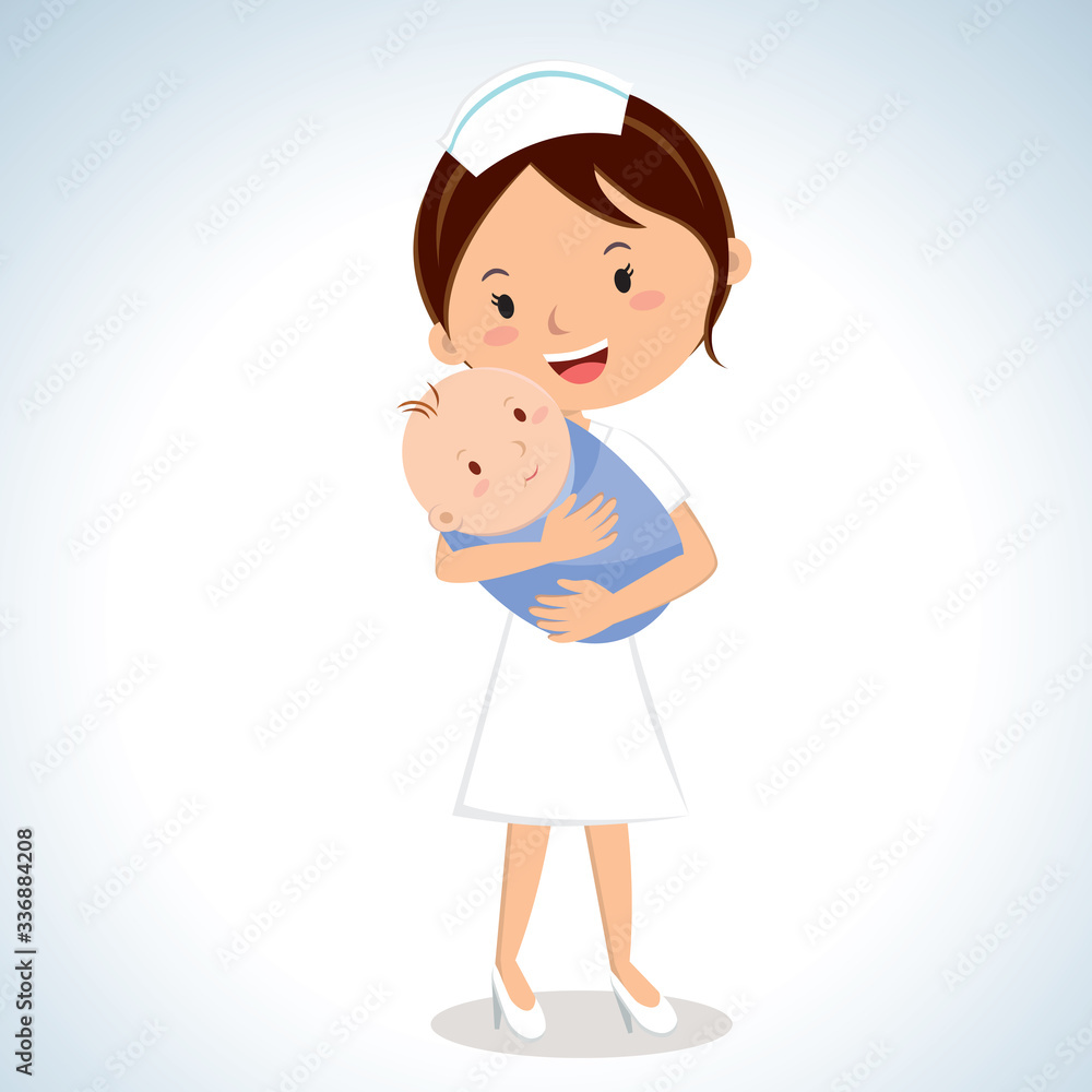 Nurse holding baby boy. Vector illustration of a maternal nurse take care of the baby boy. Nurse holding baby boy. Vector illustration of a maternal nurse take care of the baby boy.