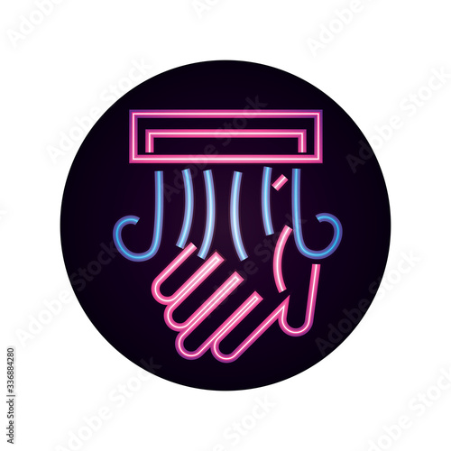 covid 19 coronavirus pandemic prevention protection hygiene frequently neon style icon