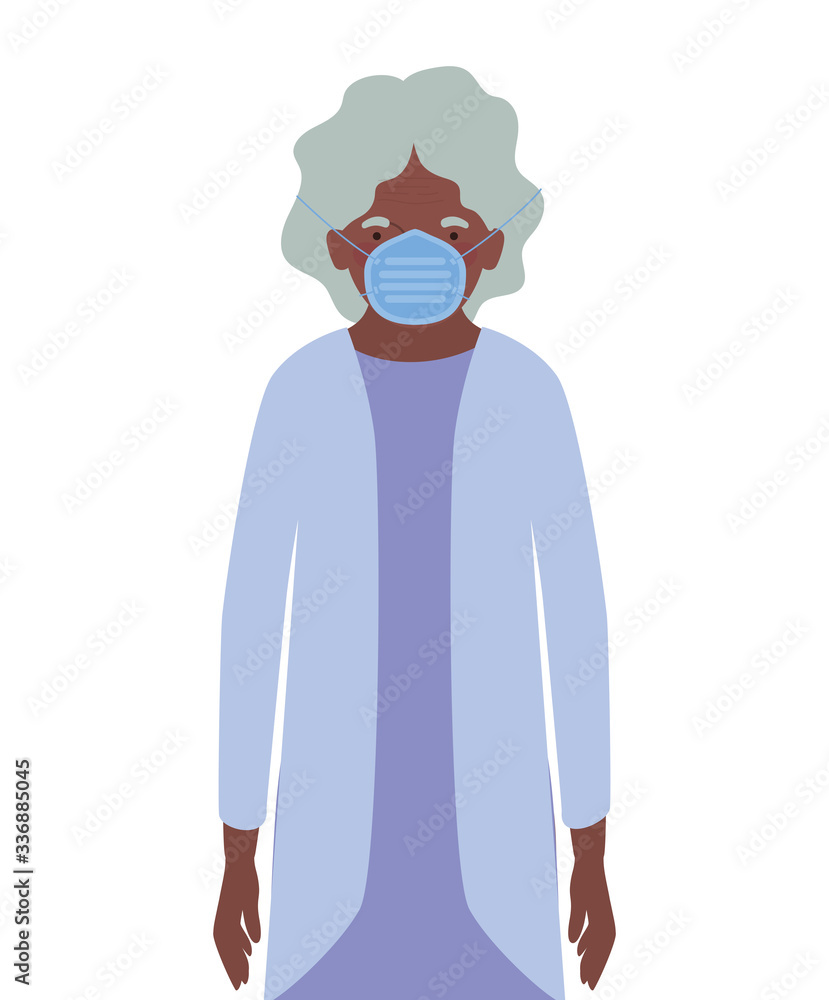 Elder woman with mask against Covid 19 vector design