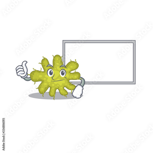 Humorous bacterium cartoon design Thumbs up bring a white board