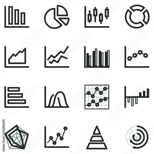 Set of graph chart reporting outline icon, Thin line vector illustrator.